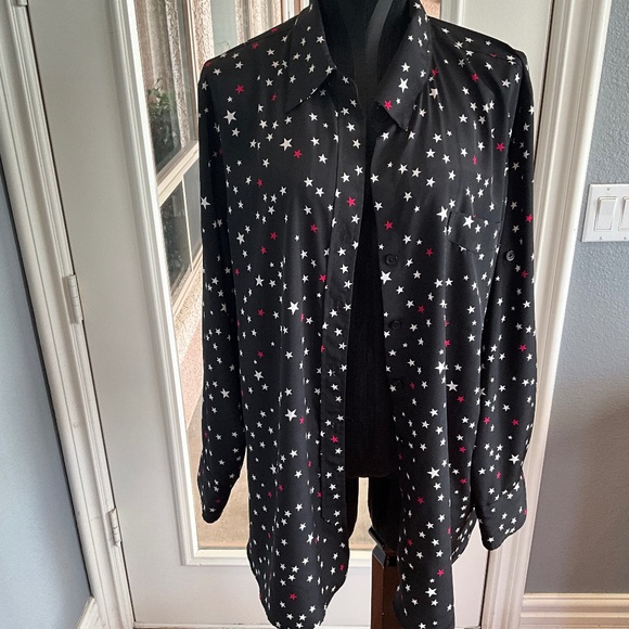 Ellen Tracy XL 4th of July Star Print Oversized Tunic Shacket Artsy Black White - Picture 1 of 8